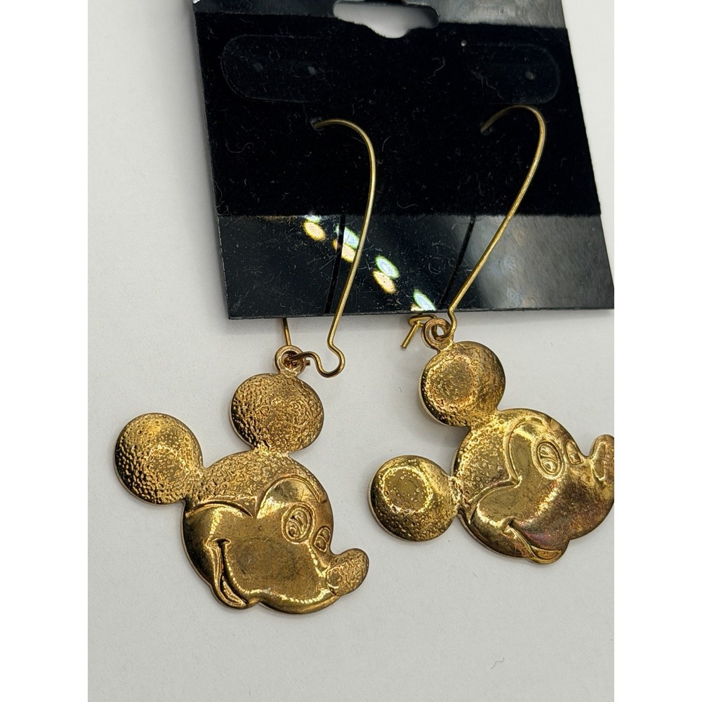 Disney Mickey Mouse Dangle Earrings Gold Tone Signed Cut Out Filigree 1998 VTG